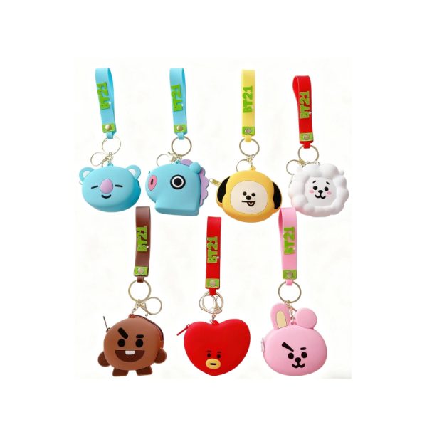 BT21 Mini Silicone Coin Purse Keychain | K-Pop Character Small Storage Bags with Wrist Strap