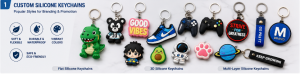 custom silicone keychains for OEM manufacturing including promotional and IP merchandise designs