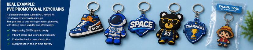 custom PVC promotional keychain case study for branding campaigns and event giveaways