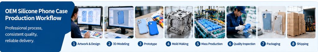 OEM silicone phone case production workflow from design to mass production