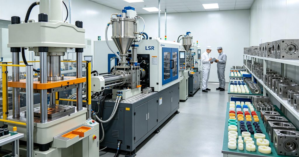 silicone OEM molding factory producing custom silicone parts with molding equipment and molds