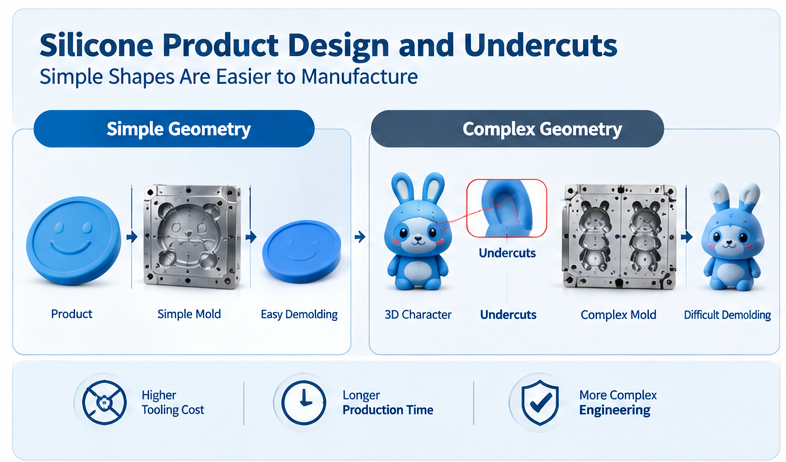 silicone product design showing undercuts and design for manufacturing