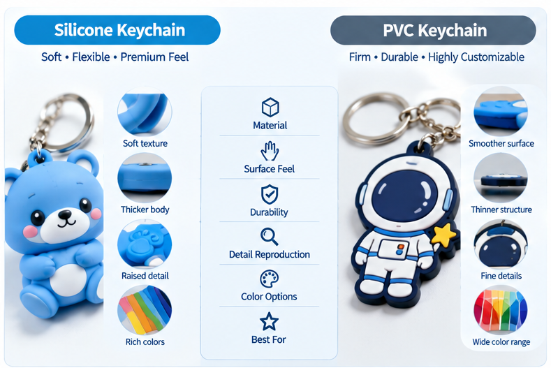 silicone vs PVC keychain material and design comparison