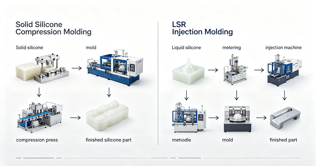 solid silicone compression molding vs LSR injection molding for custom silicone parts