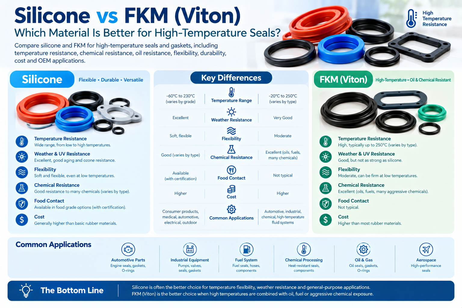 silicone vs FKM for high-temperature seals and gaskets