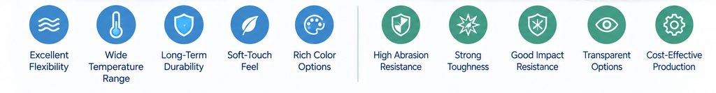 silicone and TPU material comparison showing flexibility durability texture and product applications